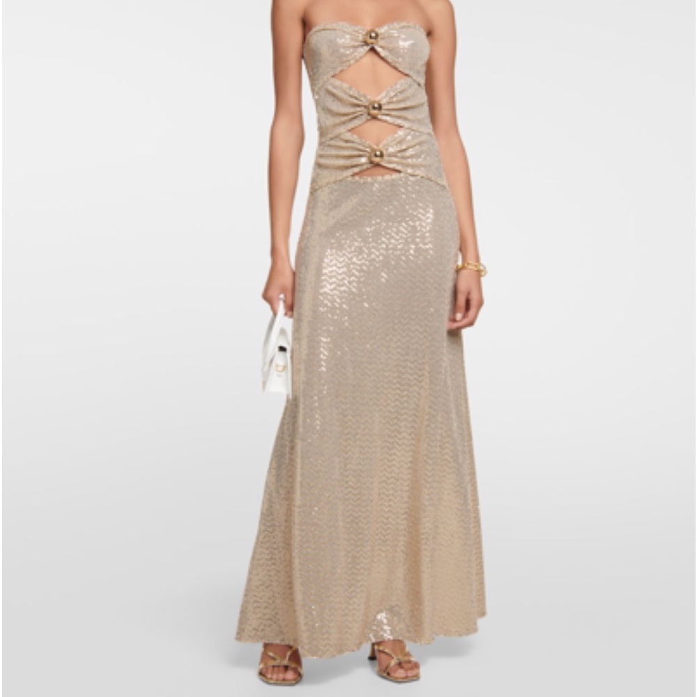 Dodo Bar Or cutoff shoulder maxi dress in gold